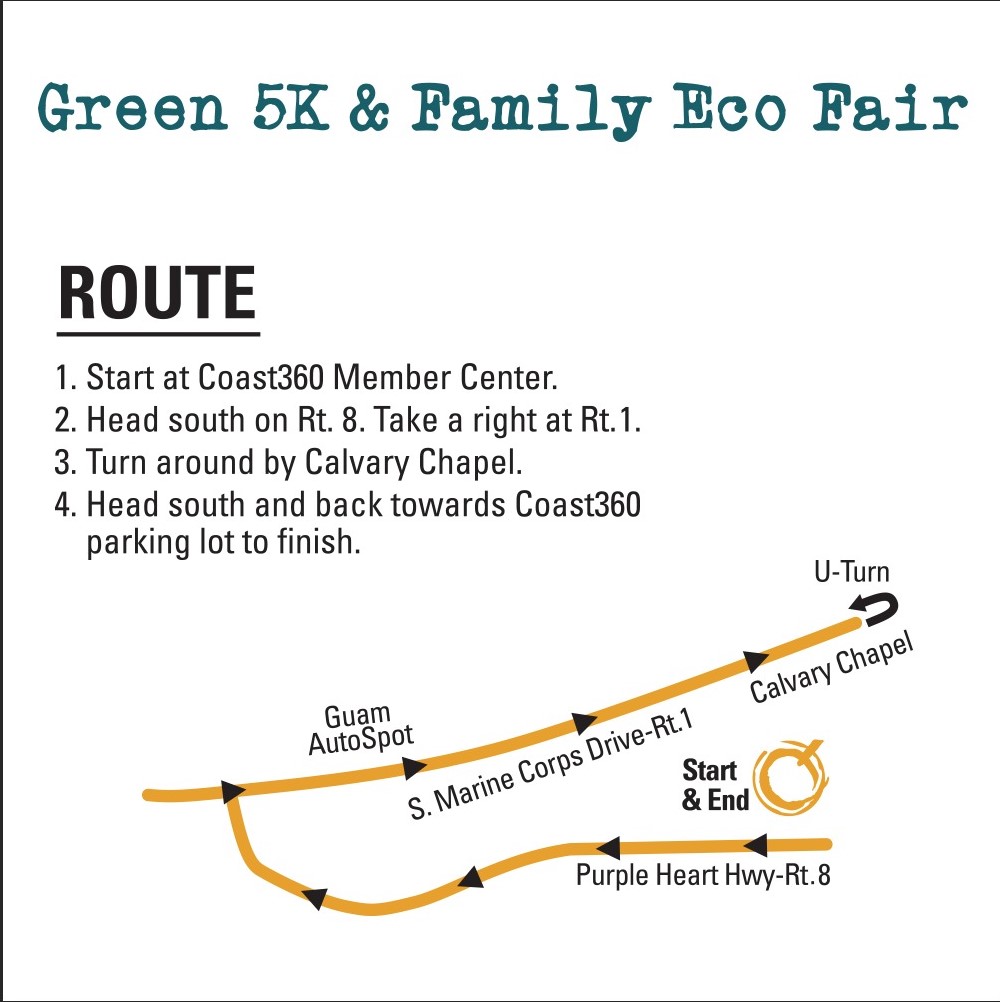 eCoast 5K Route starts at Coast360 Maite Member Center.Head south on Rt. 8 and right at Rt. 1. Turn around by Calvary Church and back towards Coast360 parking lot to finish.